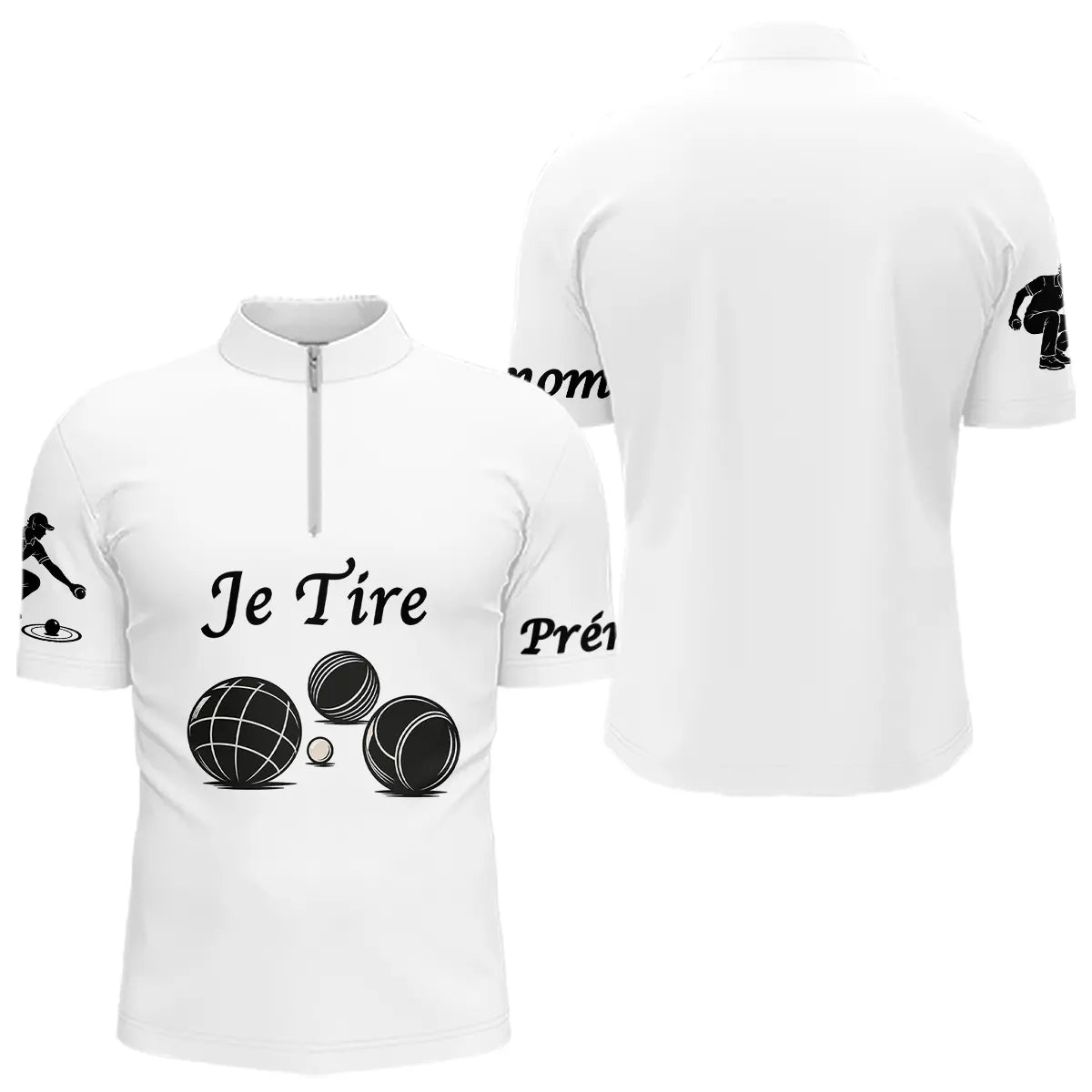 Polo Pétanque Blanc Personnalisé - Je Tire - Polo Zippé Homme