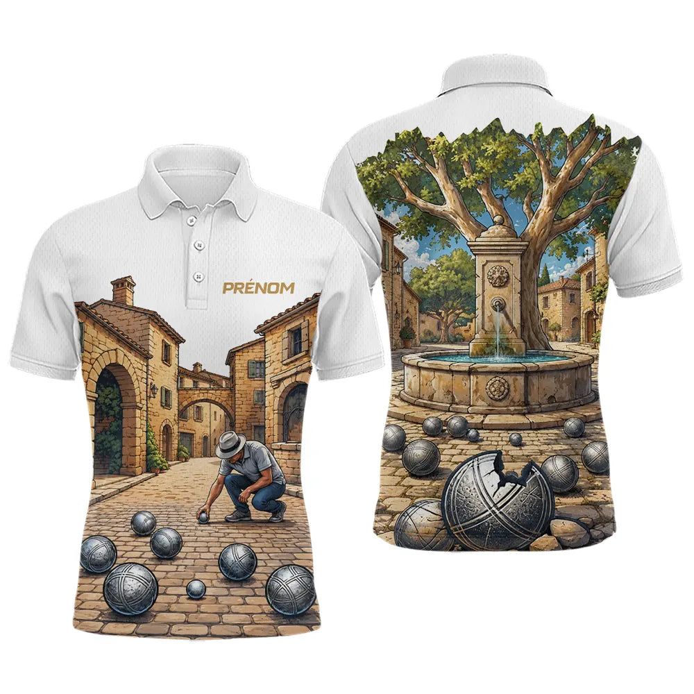 Polo Pétanque Blanc Personnalisé - Sud & Boules - Polo Homme