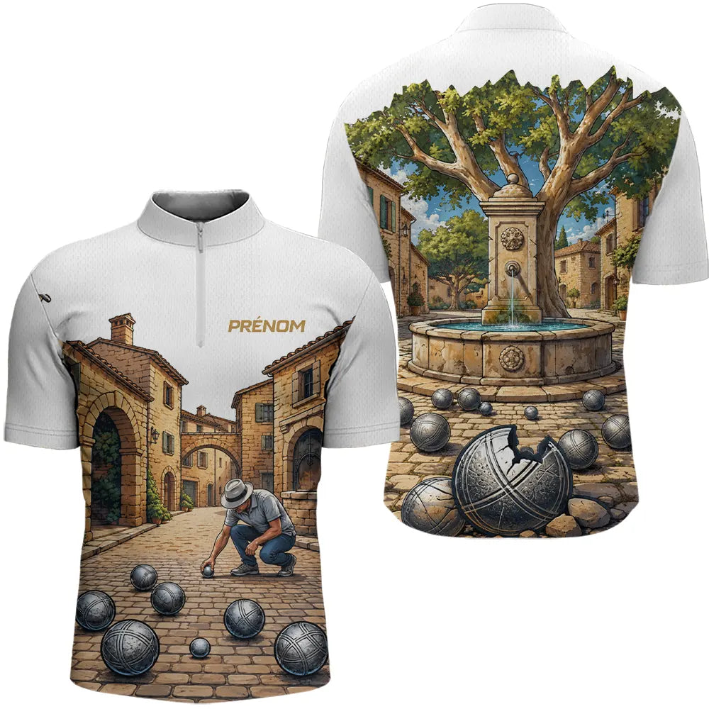 Polo Pétanque Blanc Personnalisé - Sud & Boules - Polo Zippé Homme