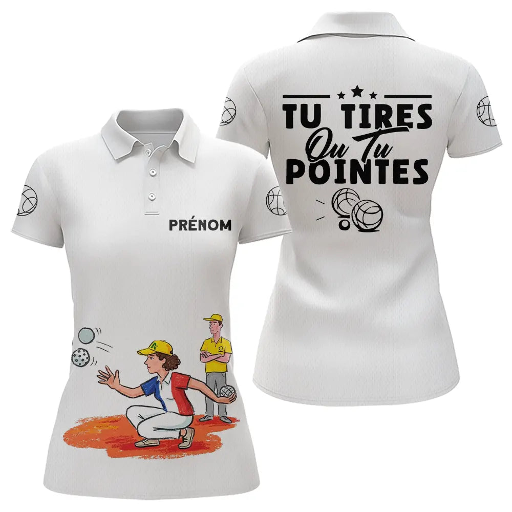 Polo Pétanque Blanc Personnalisé - Tu Tires ou Tu Pointes - Polo Femme