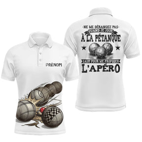 Polo Pétanque Blanc Personnalisé Apéro - Drôle Boules - Polo Homme