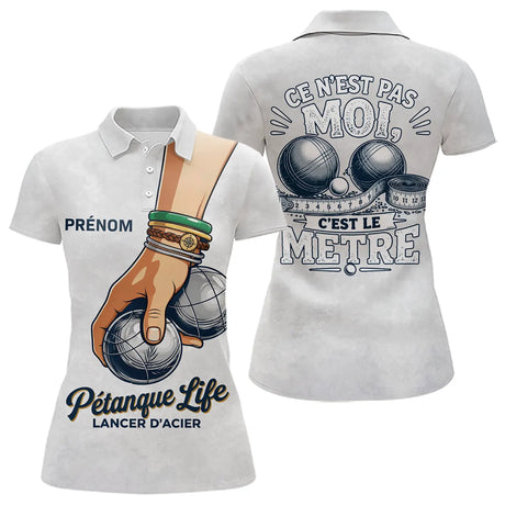 Polo Pétanque Blanc Personnalisé Humour - Le Mètre - Polo Femme