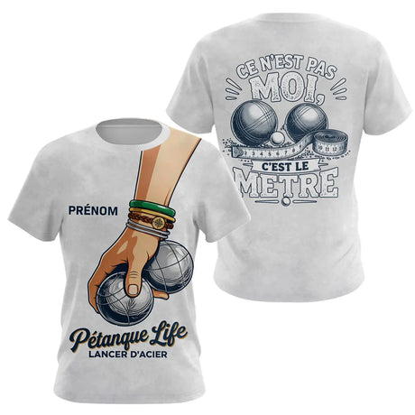 Polo Pétanque Blanc Personnalisé Humour - Le Mètre - T-Shirt Femme
