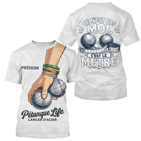 Polo Pétanque Blanc Personnalisé Humour - Le Mètre - T-Shirt Homme