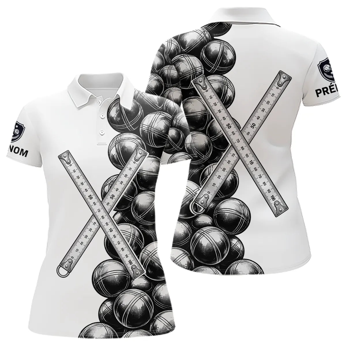 Polo Pétanque Blanc Prénom - Boules & Mètre Personnalisé - Polo Femme