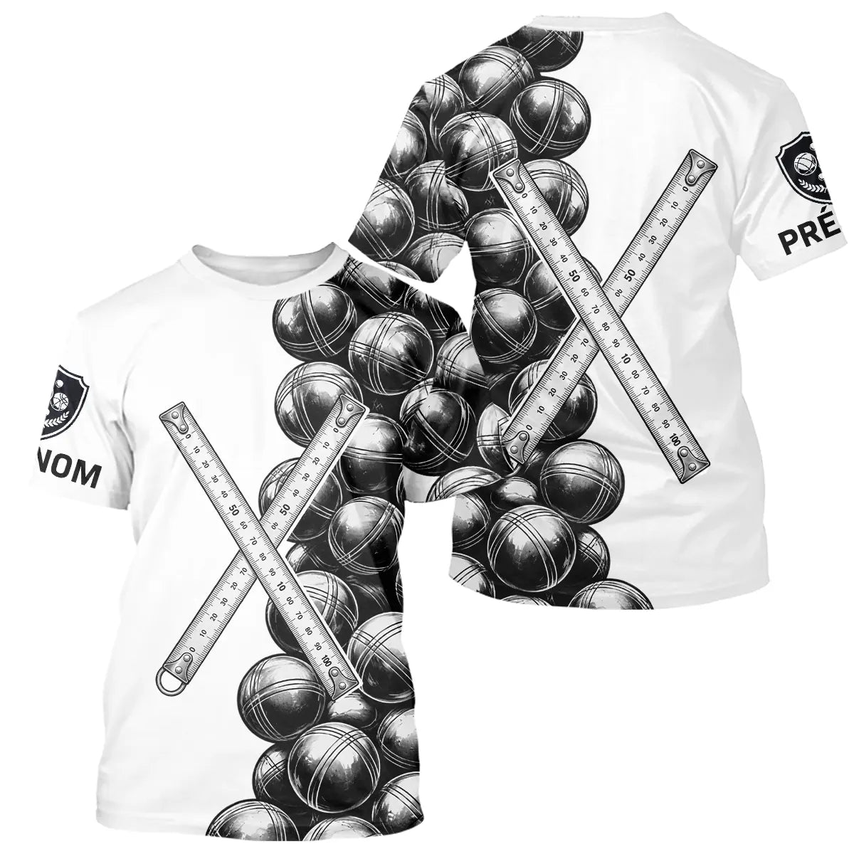Polo Pétanque Blanc Prénom - Boules & Mètre Personnalisé - T-Shirt Homme