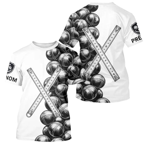 Polo Pétanque Blanc Prénom - Boules & Mètre Personnalisé - T-Shirt Homme