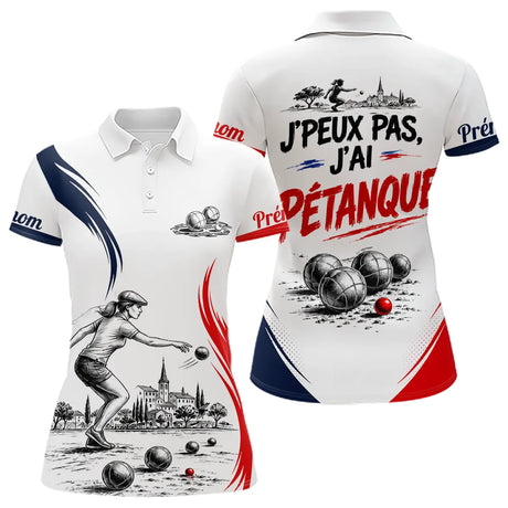 Polo Pétanque Blanc Rouge Bleu - Design J'peux Pas J'ai - Polo Femme