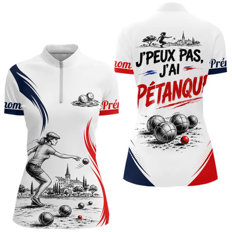 Polo Pétanque Blanc Rouge Bleu - Design J'peux Pas J'ai - Polo Zippé Femme