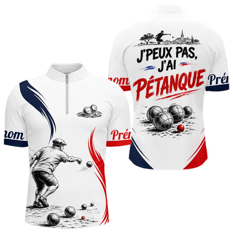 Polo Pétanque Blanc Rouge Bleu - Design J'peux Pas J'ai - Polo Zippé Homme