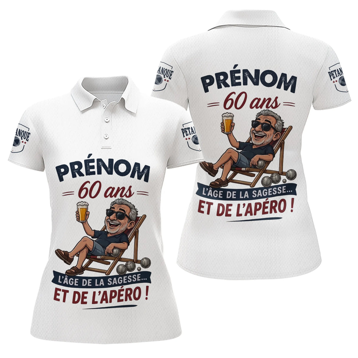 Polo Pétanque Blanc Sur Mesure - Personnalisé 60 Ans - Polo Femme