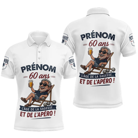 Polo Pétanque Blanc Sur Mesure - Personnalisé 60 Ans - Polo Homme