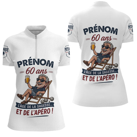 Polo Pétanque Blanc Sur Mesure - Personnalisé 60 Ans - Polo Zippé Femme