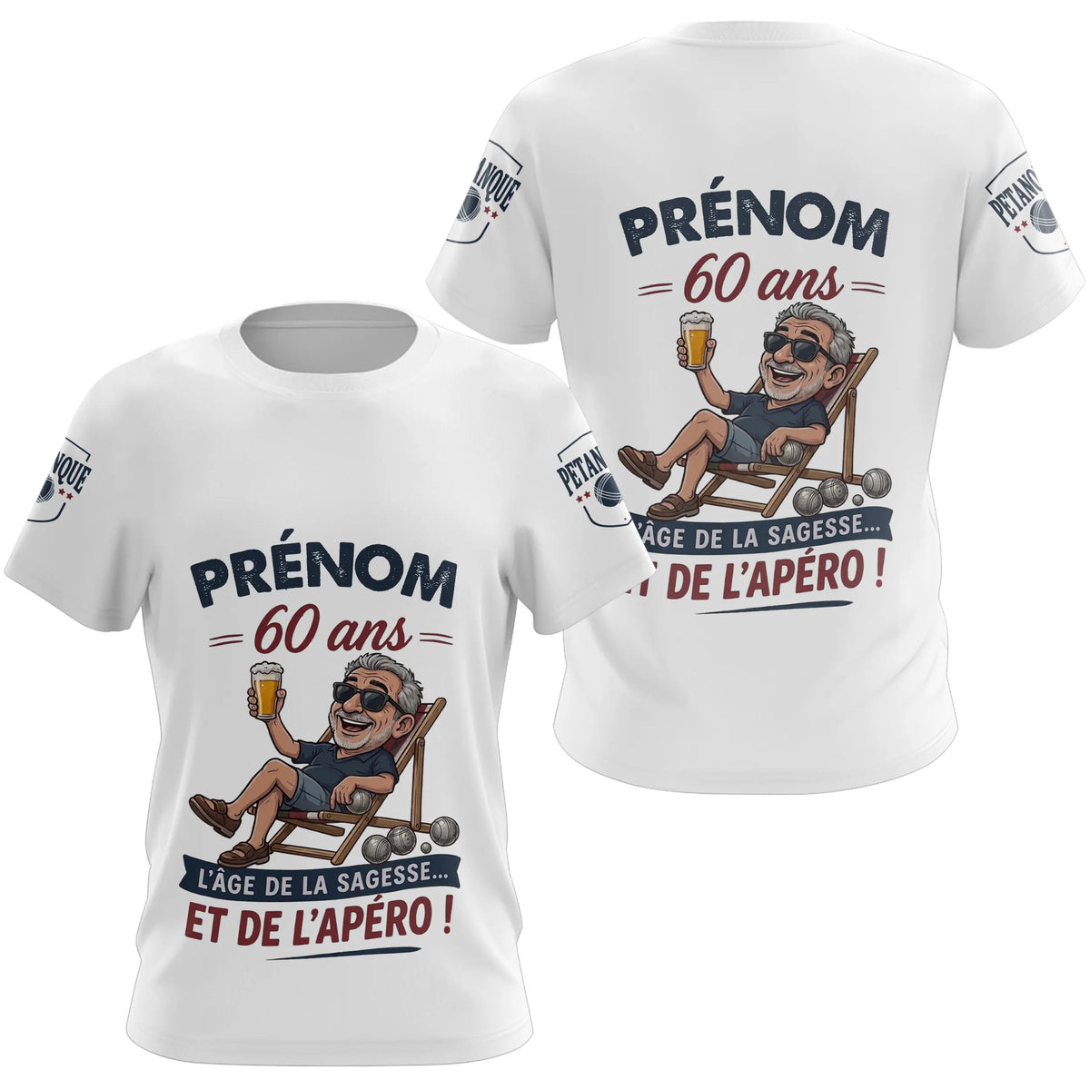 Polo Pétanque Blanc Sur Mesure - Personnalisé 60 Ans - T-Shirt Femme