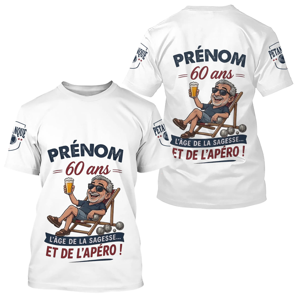 Polo Pétanque Blanc Sur Mesure - Personnalisé 60 Ans - T-Shirt Homme