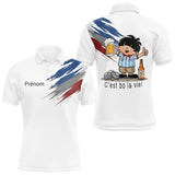 Polo Pétanque Blanc Tricolore & Bière - Drapeau Français - Polo Homme