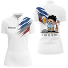 Polo Pétanque Blanc Tricolore & Bière - Drapeau Français - Polo Zippé Femme