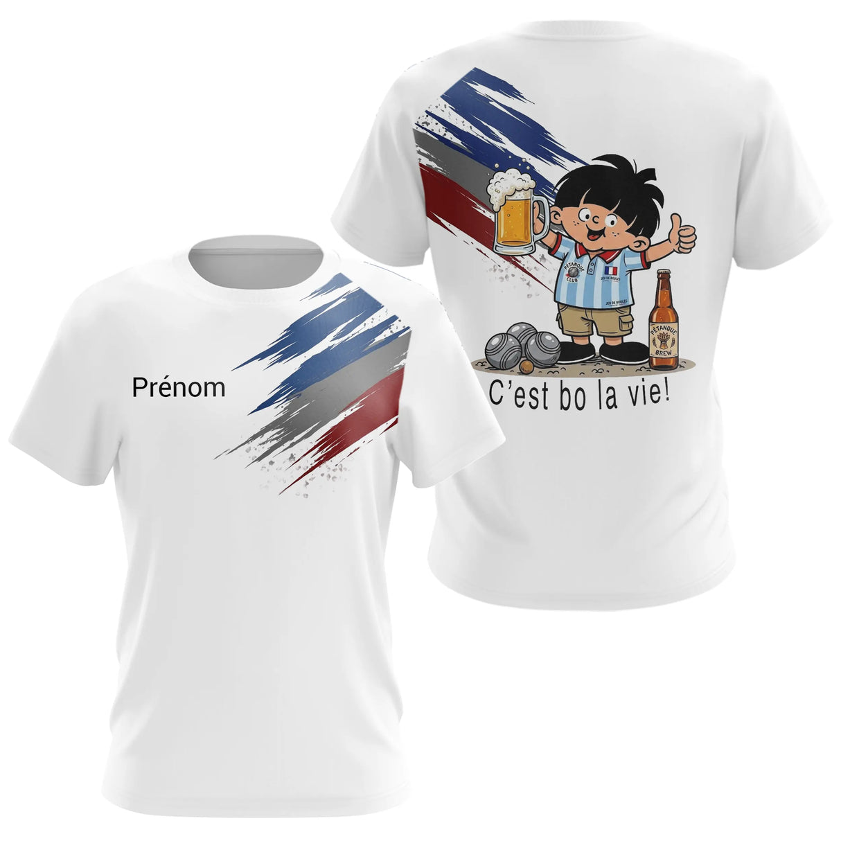 Polo Pétanque Blanc Tricolore & Bière - Drapeau Français - T-Shirt Femme