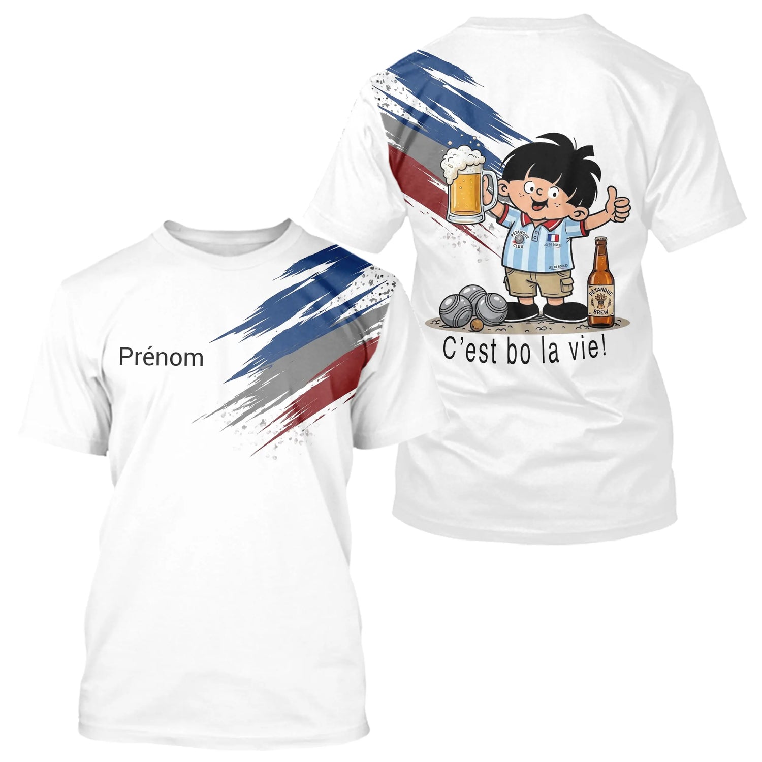 Polo Pétanque Blanc Tricolore & Bière - Drapeau Français - T-Shirt Homme
