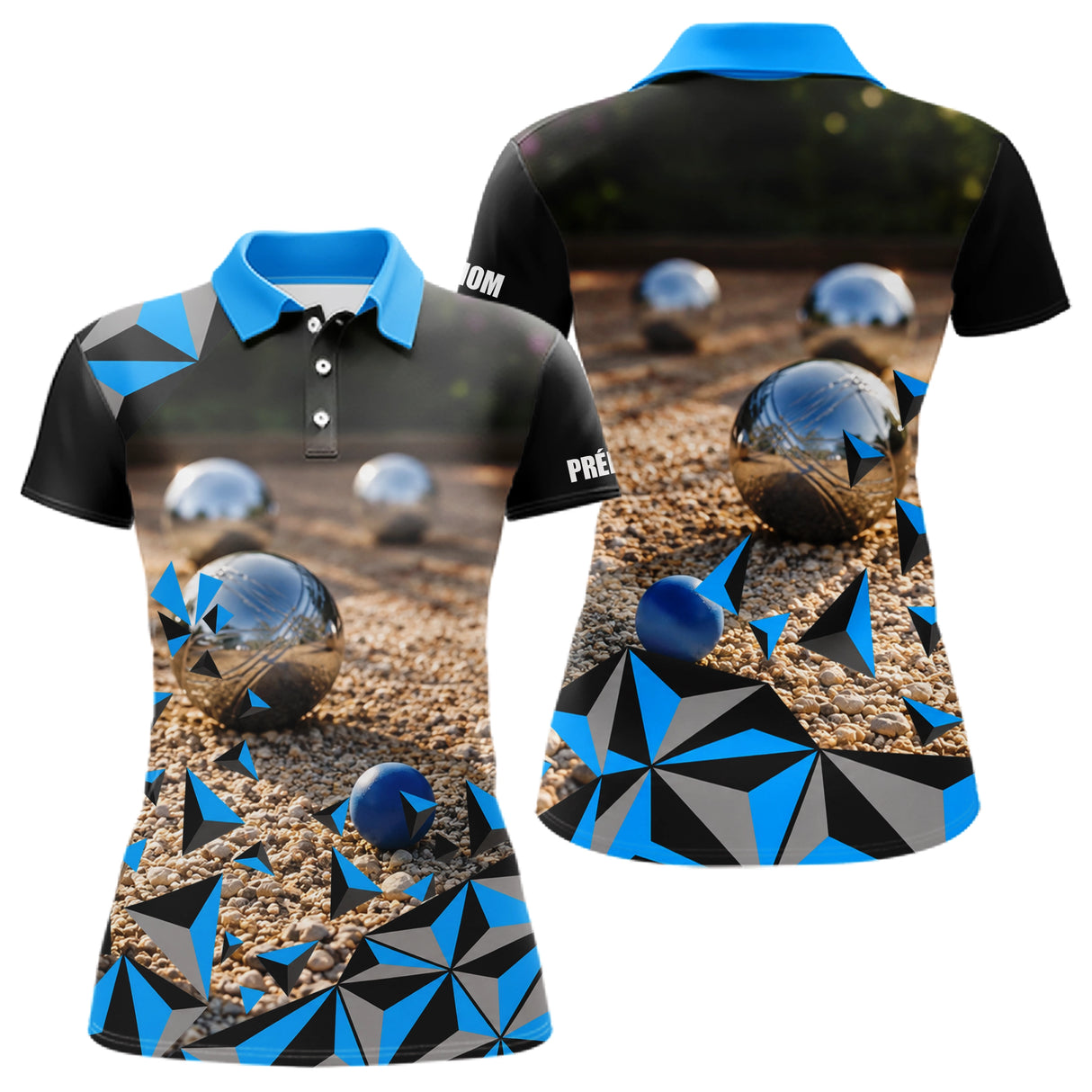 Polo Pétanque Bleu 3D Unique - Personnalisé Boulodrome- Polo Femme
