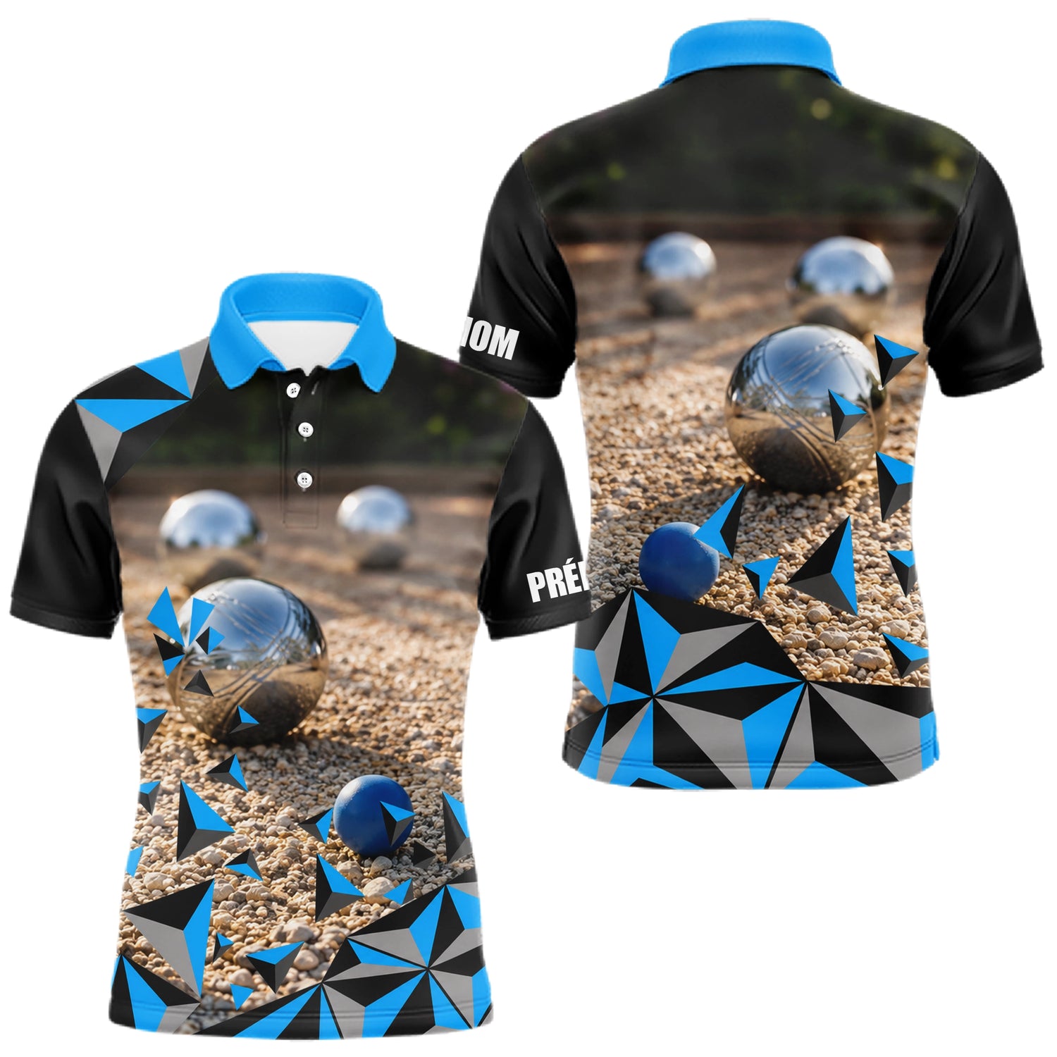 Polo Pétanque Bleu 3D Unique - Personnalisé Boulodrome- Polo Homme