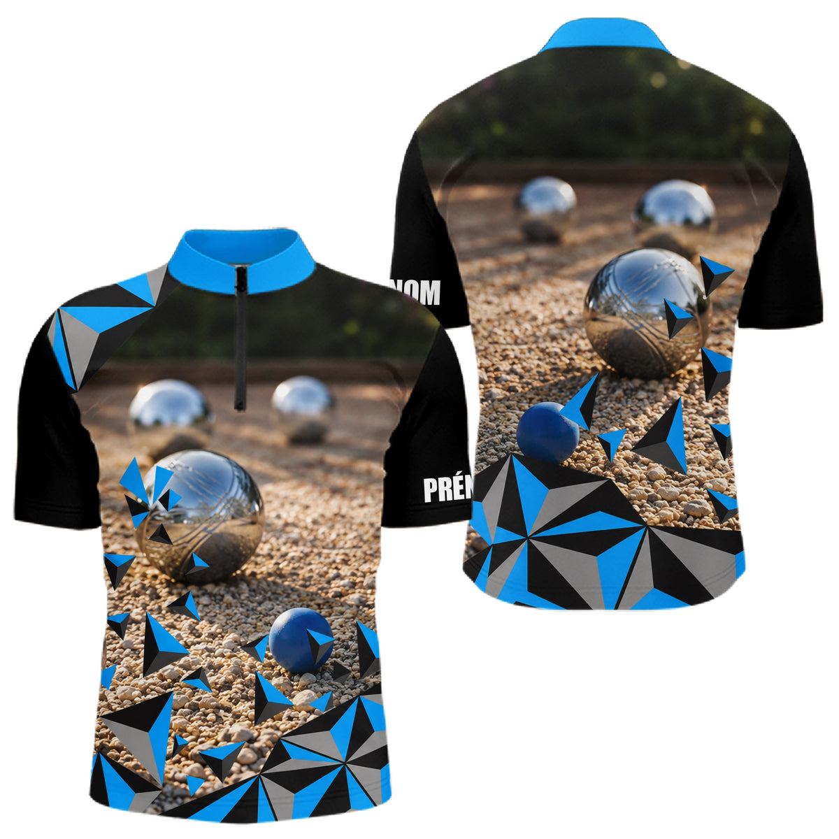 Polo Pétanque Bleu 3D Unique - Personnalisé Boulodrome- Polo Zippé Homme