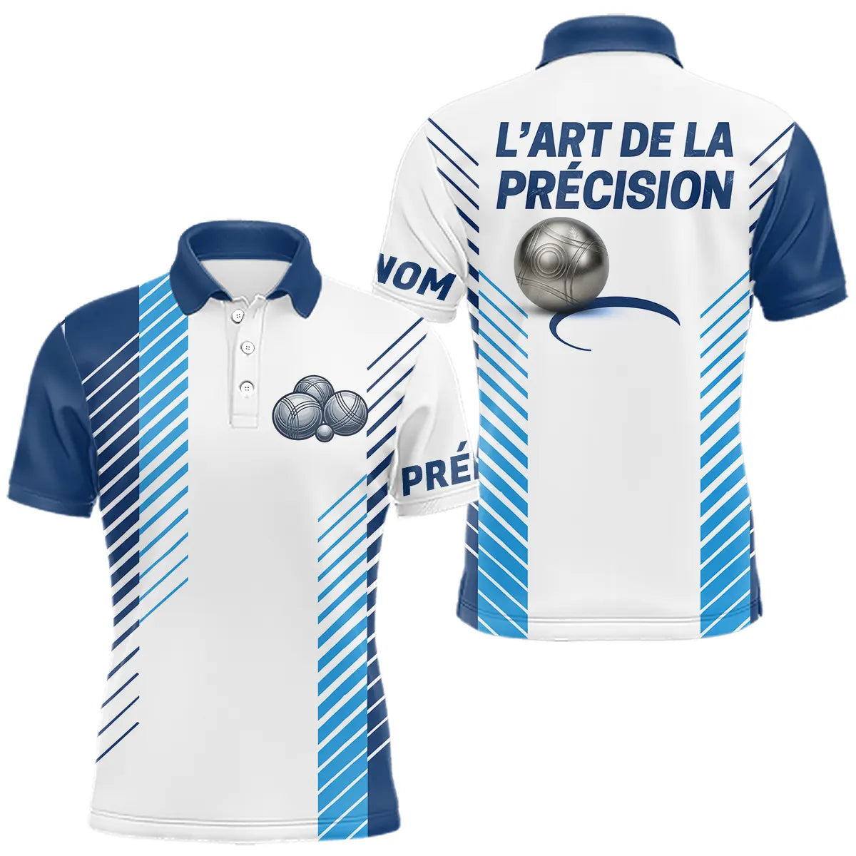 Polo Pétanque Bleu Blanc - L'art De La Précision Personnalisé - Polo Homme