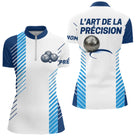 Polo Pétanque Bleu Blanc - L'art De La Précision Personnalisé - Polo Zippé Femme