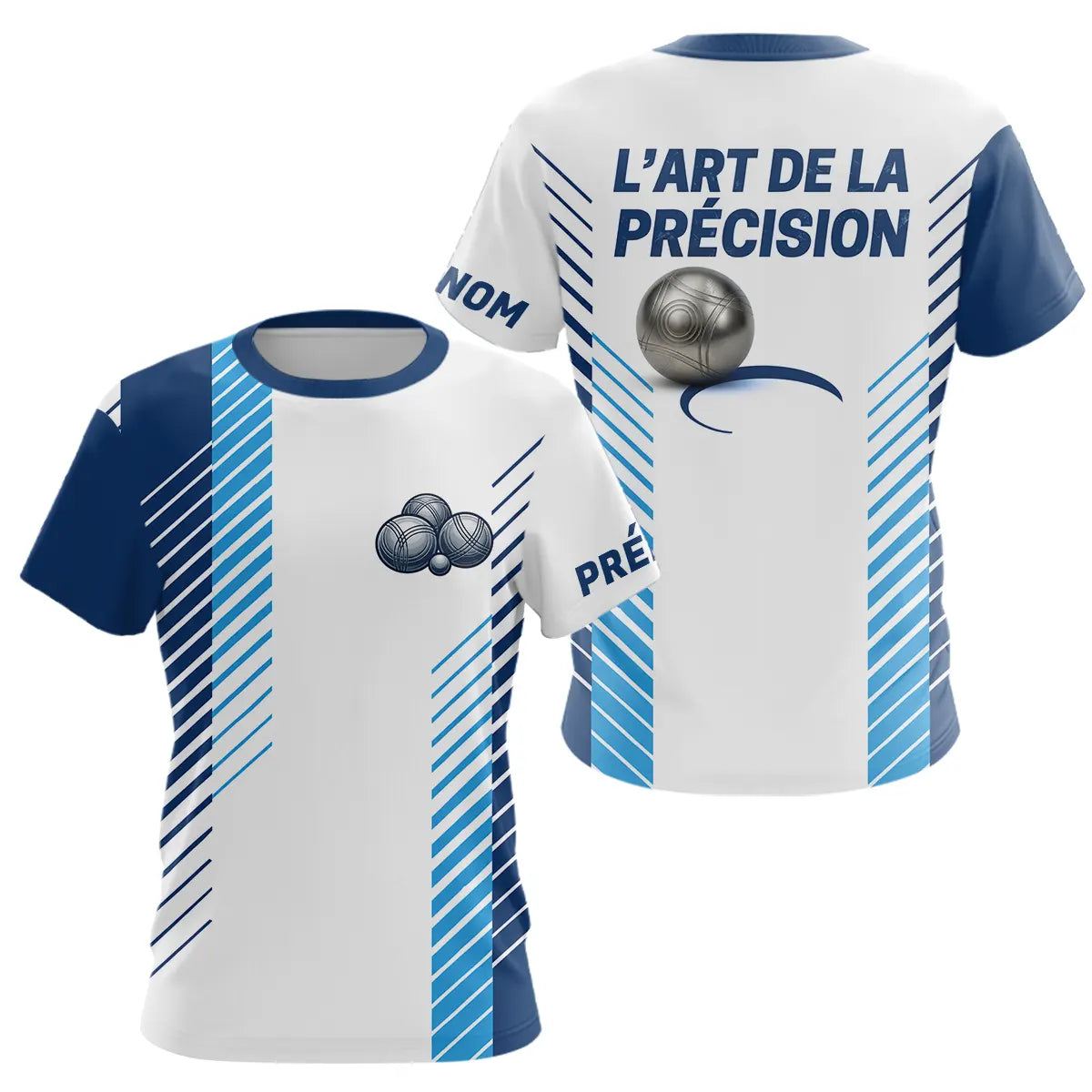Polo Pétanque Bleu Blanc - L'art De La Précision Personnalisé - T-Shirt Femme