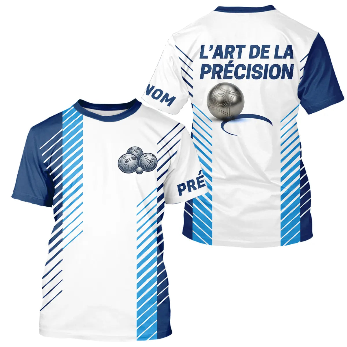 Polo Pétanque Bleu Blanc - L'art De La Précision Personnalisé - T-Shirt Homme