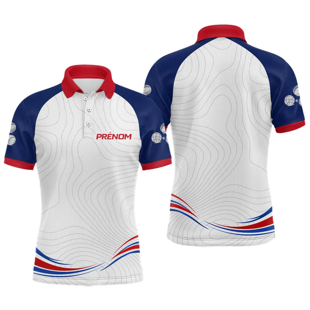 Polo Pétanque Bleu Blanc Homme Femme - Style Unique Prénom - Polo Homme