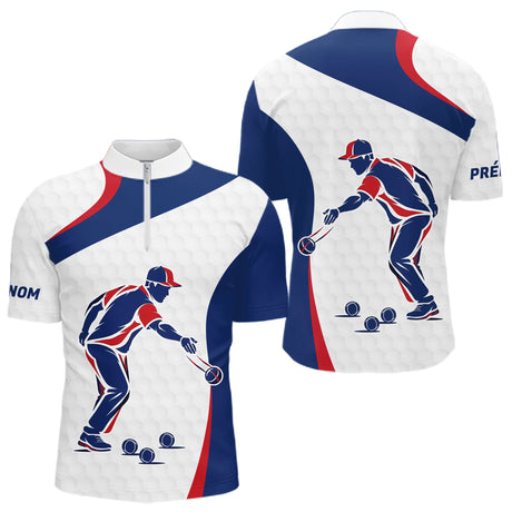 Polo Pétanque Bleu Blanc Rouge - Performance & Style Homme - Polo Zippé Homme