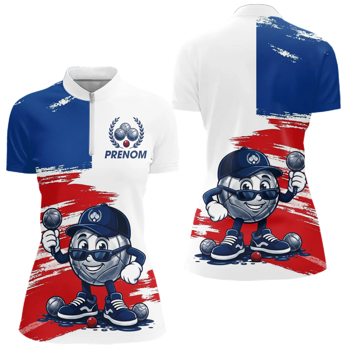 Polo Pétanque Bleu Blanc Rouge Sur Mesure - Bouliste Drapeau France - Polo Zippé Femme