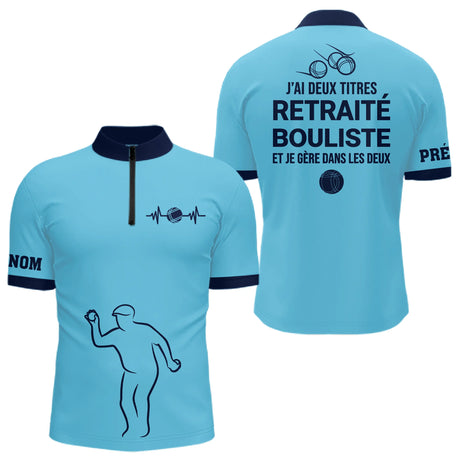 Polo Pétanque Bleu Ciel - Retraite Bouliste Personnalisé - Polo Zippé Homme