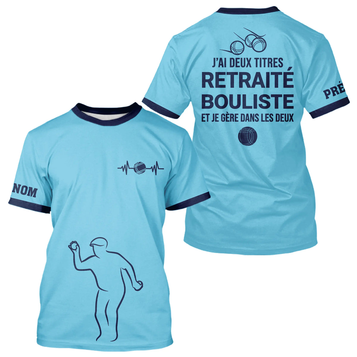 Polo Pétanque Bleu Ciel - Retraite Bouliste Personnalisé - T-Shirt Homme