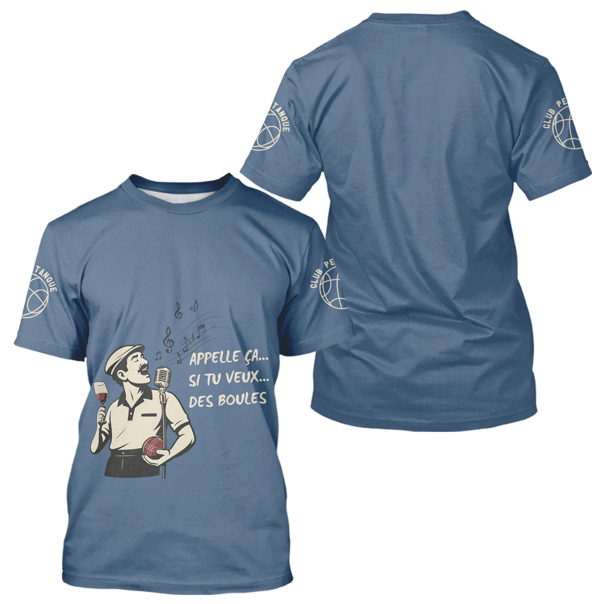 Polo Pétanque Bleu Gris Homme - Apéro & Humour Club Boules - T-Shirt Homme