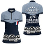 Polo Pétanque Bleu Gris Personnalisé - Bouliste Toujours France - Polo Zippé Femme