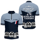 Polo Pétanque Bleu Gris Personnalisé - Bouliste Toujours France - Polo Zippé Homme