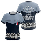 Polo Pétanque Bleu Gris Personnalisé - Bouliste Toujours France - T-Shirt Femme