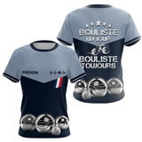 Polo Pétanque Bleu Gris Personnalisé - Bouliste Toujours France - T-Shirt Femme