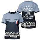 Polo Pétanque Bleu Gris Personnalisé - Bouliste Toujours France - T-Shirt Homme