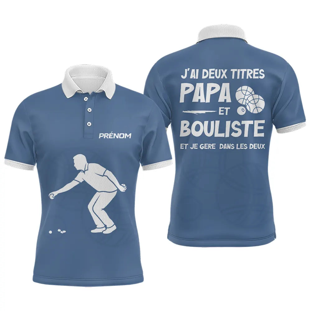 Polo Pétanque Bleu Homme - Personnalisé Papa Bouliste - Polo Homme