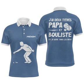Polo Pétanque Bleu Homme - Personnalisé Papa Bouliste - Polo Homme