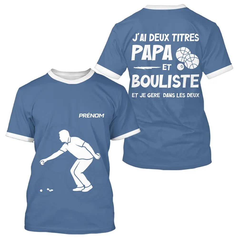 Polo Pétanque Bleu Homme - Personnalisé Papa Bouliste - T-Shirt Homme