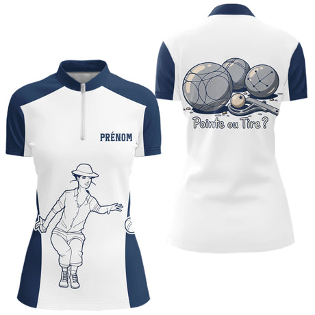 Polo Pétanque Bleu Homme Femme - Pointe ou Tire Personnalisé - Polo Zippé Femme