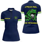 Polo Pétanque Bleu "J'peux Pas J'ai" - Fun Grenouille - Polo Zippé Femme