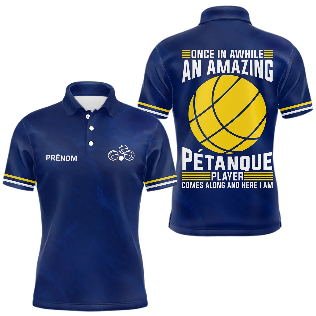 Polo Pétanque Bleu & Jaune – Style l'Humour Terrain - Polo Homme