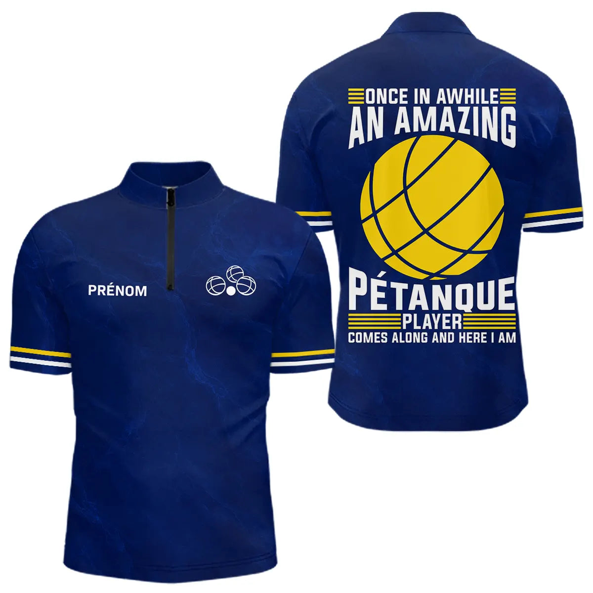 Polo Pétanque Bleu & Jaune – Style l'Humour Terrain - Polo Zippé Homme