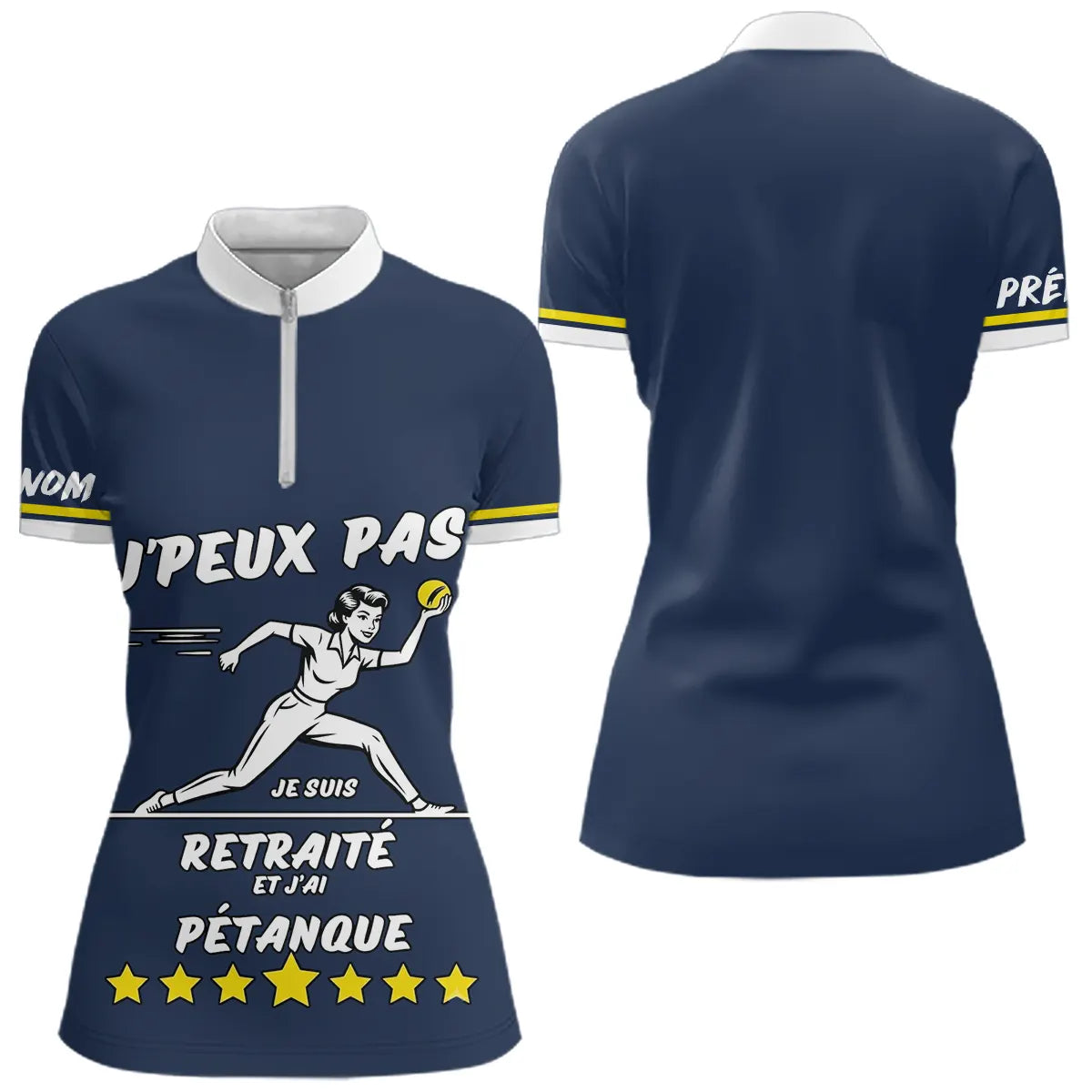 Polo Pétanque Bleu & Marine - Cadeau Retraite Homme Femme - Polo Zippé Femme