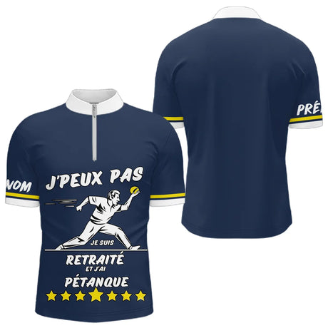 Polo Pétanque Bleu & Marine - Cadeau Retraite Homme Femme - Polo Zippé Homme
